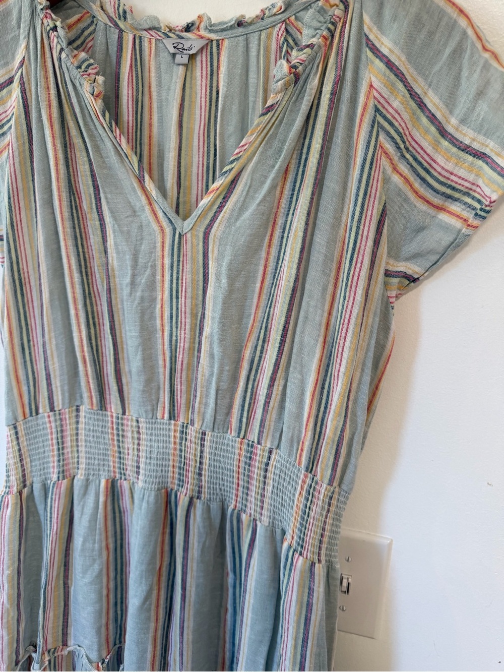 Rails Amelia Tiered Midi Dress Linen Blend Sag Harbour Stripe Women’s Size Large - Picture 4 of 6